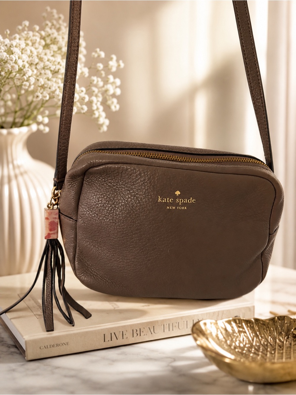kate spade New York Taupe Leather Crossbody Bag